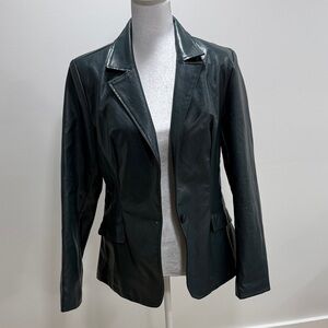 Women's Dark Green Leather Blazer Jacket - Classic Tailored Style